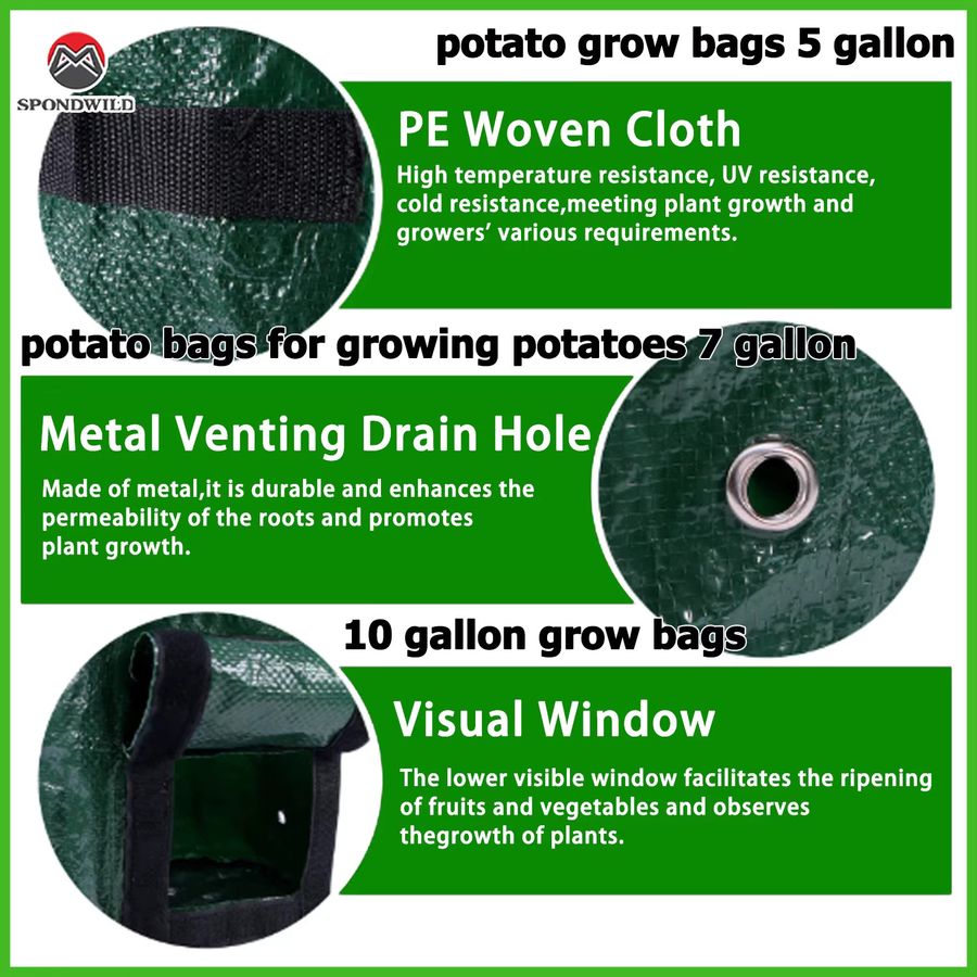 SPONDWILD 5er Set Wachstumsbeutel aus PE für Gemüse und Pflanzen, 7 Gallonen Gartentöpfe für Outdoor und Garten - Bild 1
