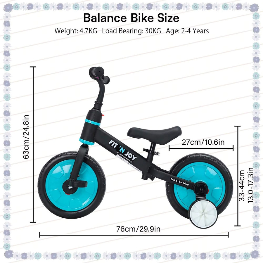 Ubravoo Fit 'n Joy 4-in-1 Kinder Laufrad mit Pedalen und Stützrädern für Jungen und Mädchen ab 2 Jahren in Rosa/Pink und Weiß - Bild 2