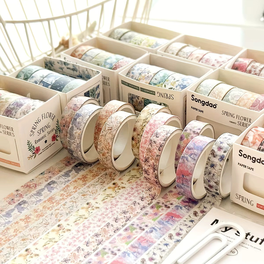 5 Rollen Washi-Tape mit romantischem Blumenmuster in Multicolour für DIY-Dekorationen und Schule - Bild 1