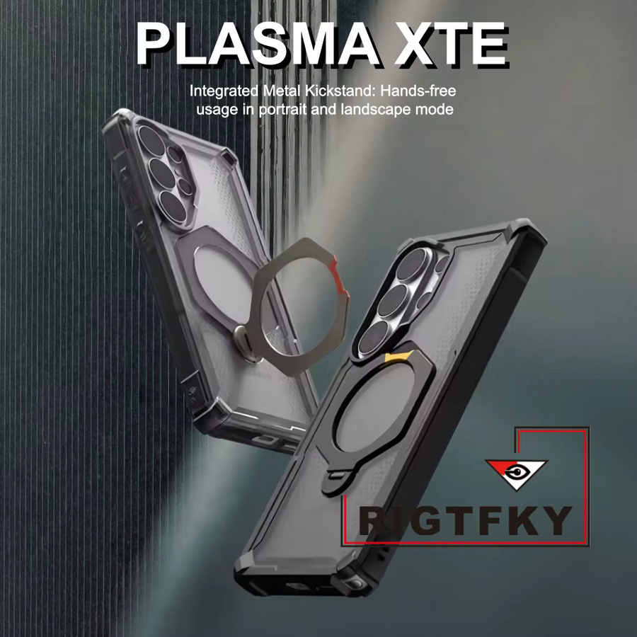 Transparente Panzer-Handyhülle mit Metallständer und magnetischem Schutz für Samsung S26 Ultra S25 S24 S23 Plus in Schwarz - Bild 2