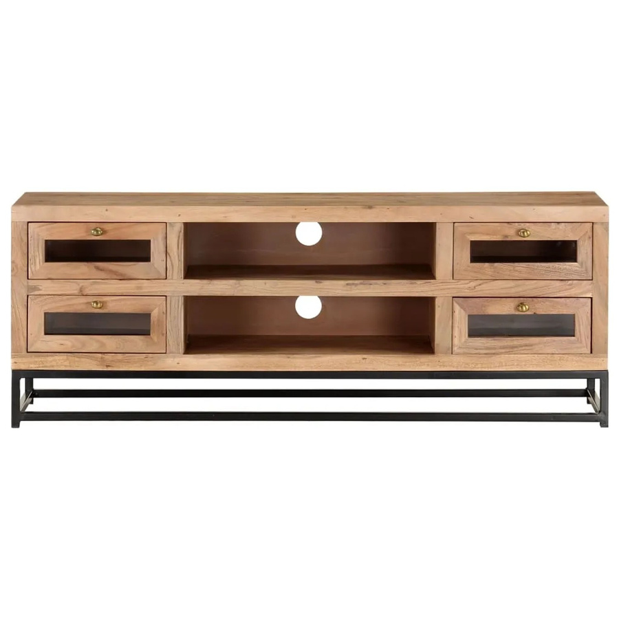 vidaXL TV-Schrank aus Akazie Massivholz in Braun mit Glas und Metall im Industrial Design B/T/H: 110 x 30 x 40 cm - Bild 2