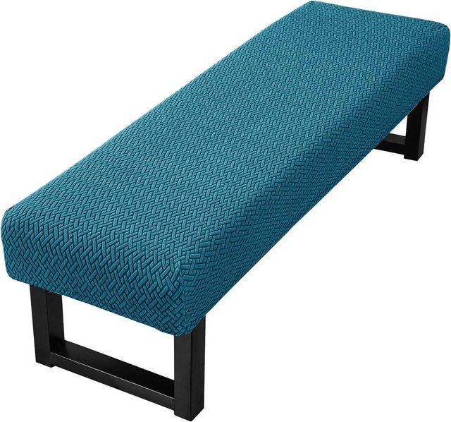 Waschbarer Stretch-Jacquard-Esszimmerbankbezug in Türkis mit modernem Grafikmuster - Bild 1