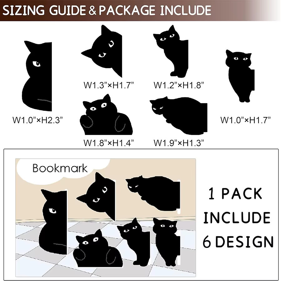6 Stück Kawaii Katzen Magnet Lesezeichen in Schwarz aus Kunststoff für Leser und Studenten - Bild 4