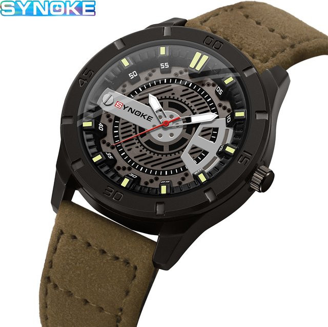 SYNOKE Armbanduhr Quarz, Leder, Schwarz, Braun, Herren - Bild 1