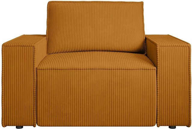 Vente-unique Sessel Amelia mit gerader Rückenlehne und Cord-Bezug in Hellorange, Breite: 120 cm - Bild 1