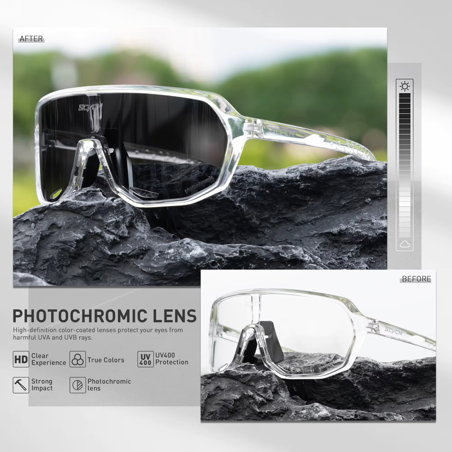 SCVCN Sport-Sonnenbrille, Photochrome, Vollrand, transparent, Unisex - Bild 2