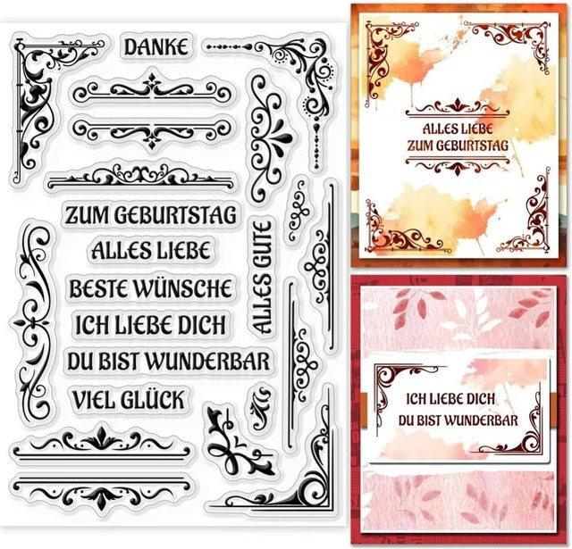 Transparente Silikonstempel im Vintage-Stil mit deutschen Sprüchen und Spitzenrahmen für dein DIY-Scrapbooking, B/H: 16 x 11 cm - Bild 1