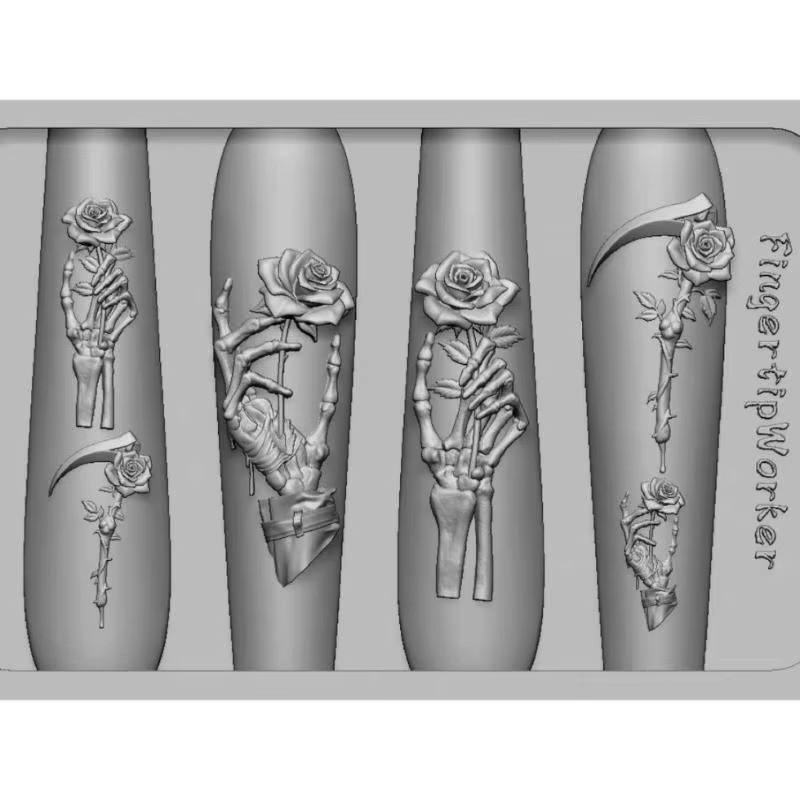 KuZHEN Silikon Nageldesign Formen, Rose Blume und Schädel, Transparent - Bild 2