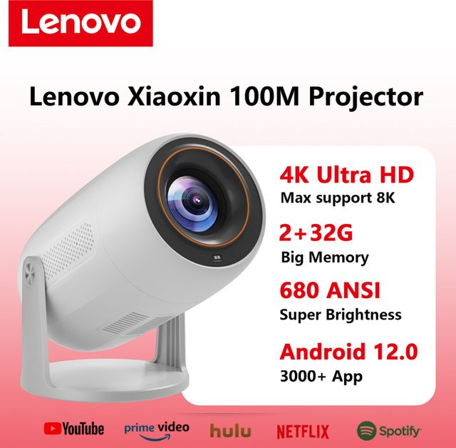 Lenovo Tragbarer 4K UHD Projektor mit Android 12 und WIFI 6 in Weiß - Bild 1