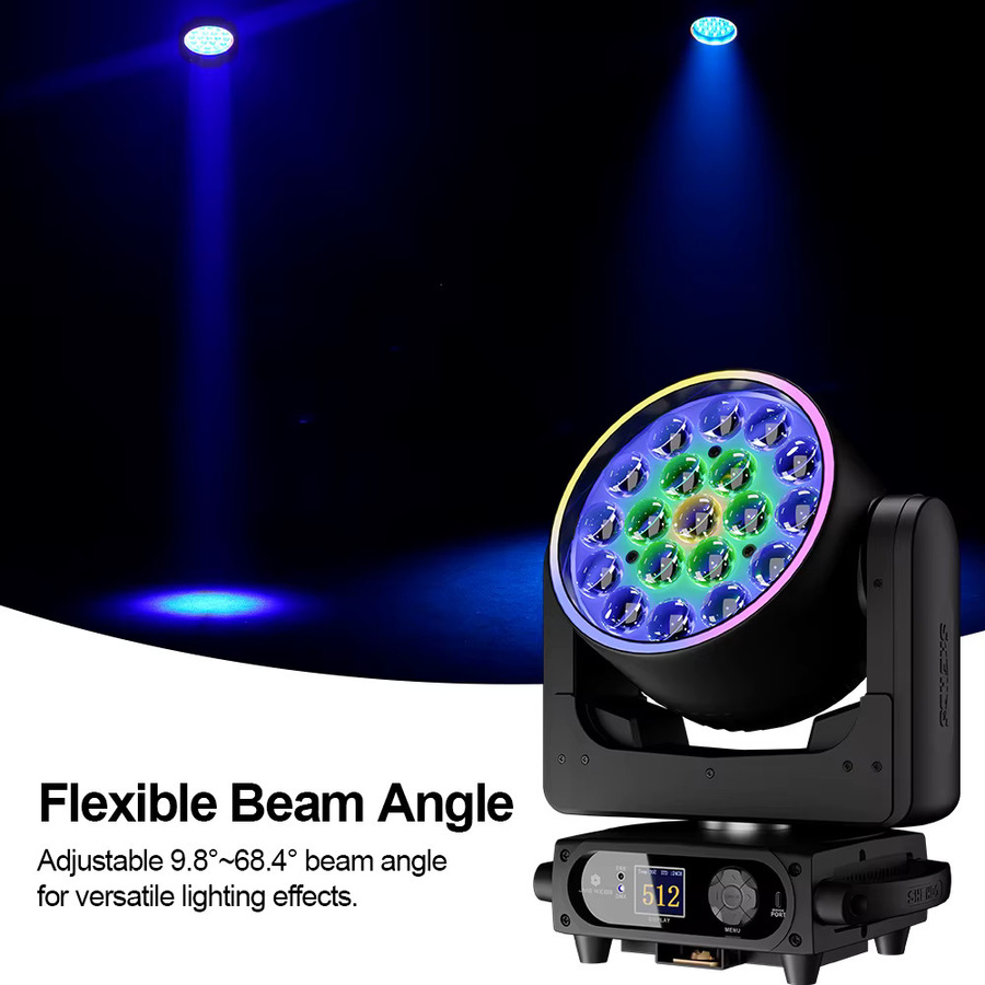 SHEHDS Moving Head LED Wash RGBW mit 19x15W Zoom für DJ, Disco und Bühne, Schwarz - Bild 5