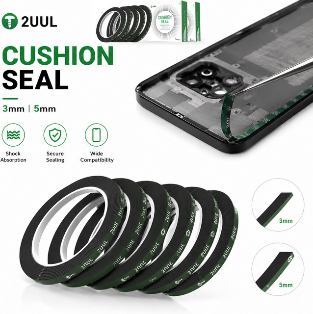2uul Doppelseitiges Dichtungsband für Mobiltelefone, 5 Stück pro Box, Schwarz, Breite: 3 mm, für LCD-Reparaturen von Bildschirmrahmen und Rückabdeckungen - Bild 1