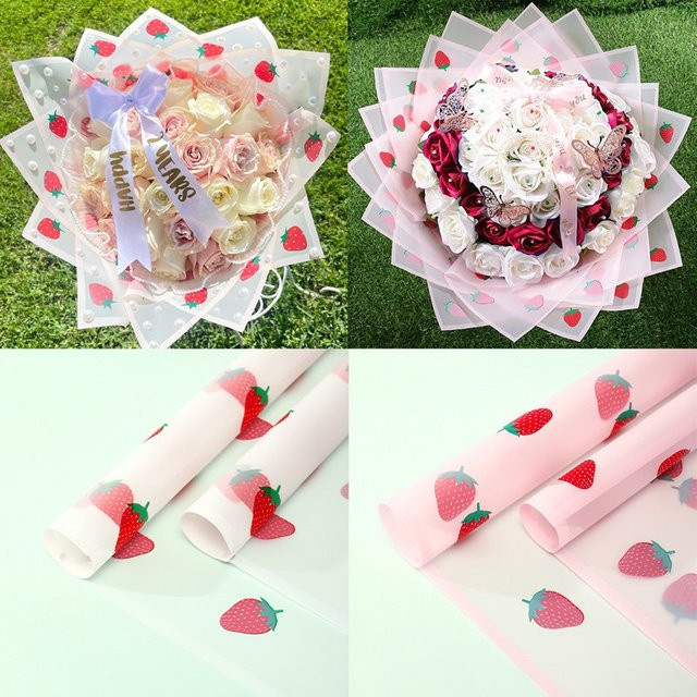 20 Stück wasserfestes Geschenkpapier mit Erdbeermotiv in Pink für DIY-Handwerk und Blumenverpackungen - Bild 1