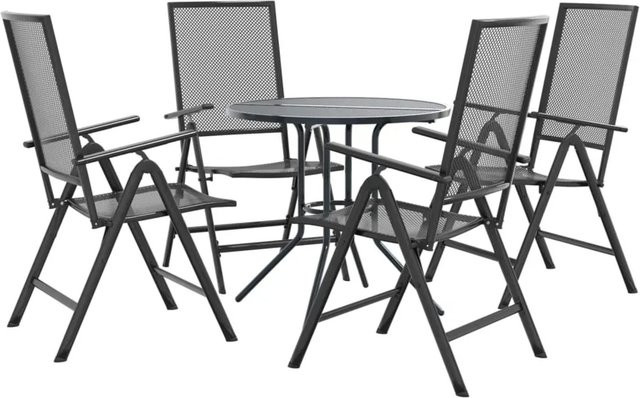 vidaXL Gartenstuhl-Set 5-teilig aus pulverbeschichtetem Stahl in Anthrazit - Bild 1