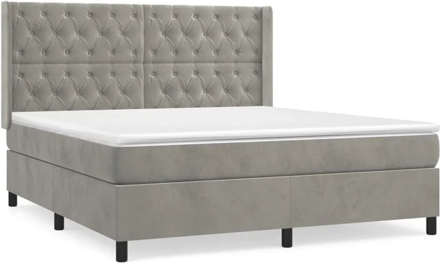 vidaXL Boxspringbett mit Matratze und Kopfteil in Hellgrau, Hybrid-Bett mit Taschenfederkern und Samtbezug, B/T/H: 160 x 200 x 128 cm - Bild 1
