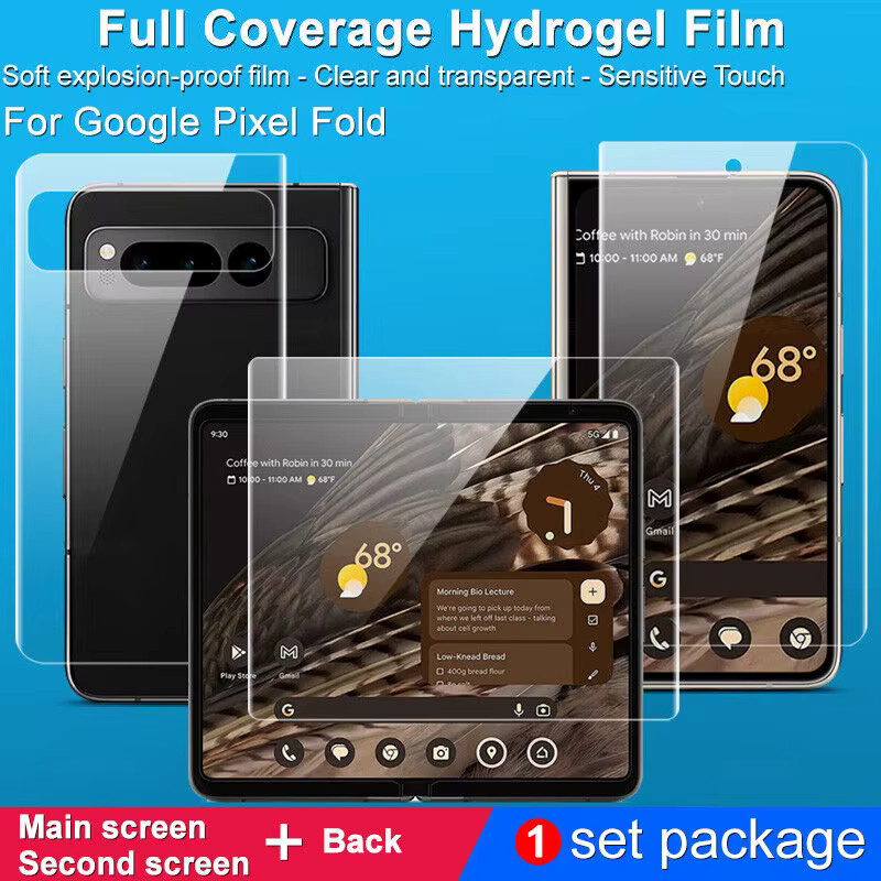 3 in 1 Hydrogel Displayschutzfolie für Google Pixel 9 Pro Fold 5G, transparent, matt und klar, Set für Vorder- und Rückseite, Anti-Fingerabdruck-Schutz - Bild 2