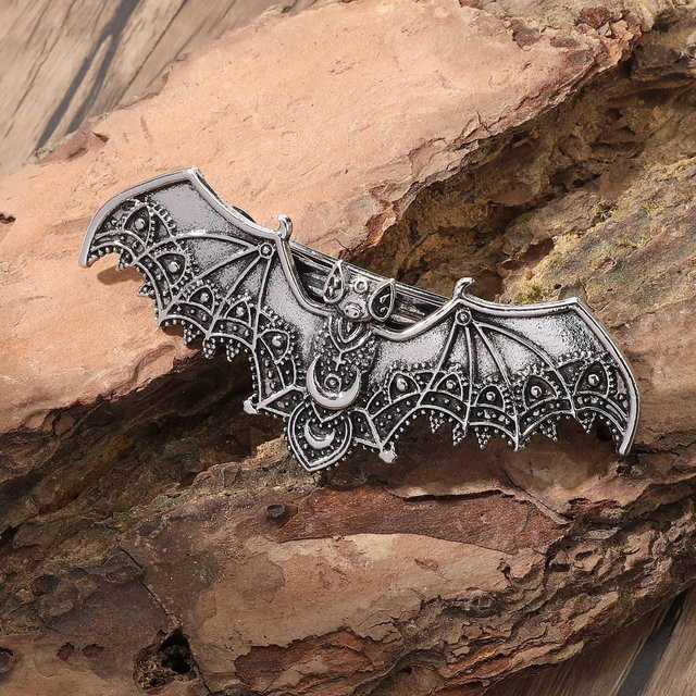 Haarspange Wikinger Gotische Fledermaus Mond, silber, Unisex - Bild 1