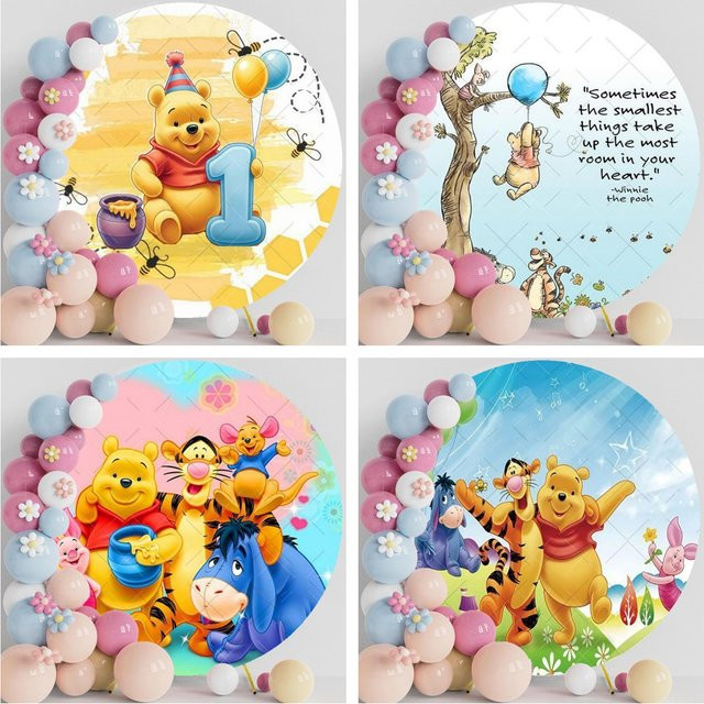 Runder Fotohintergrund mit Winnie Puuh und Tiger von Potdemiel, bunte Partydekoration für Kindergeburtstage und Babypartys - Bild 1