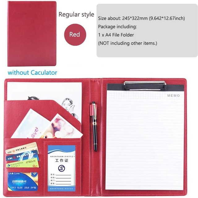 Yiran Furniture A4 Schreibmappe aus PU-Leder in Rot mit Metall-Klemmbrett als Portfolio und Dokumentenorganisator - Bild 1