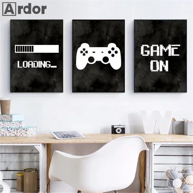 Potdemiel Gaming Leinwand Kunstdruck für Kinderzimmer in Schwarz und Weiß im modernen Nordic Design - Bild 1