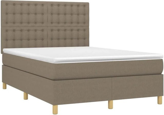 vidaXL Boxspringbett mit Matratze in Beige, Hybrid-Bett mit LED-Unterbettbeleuchtung und USB-Anschluss, B/T/H: 140 x 200 cm - Bild 1