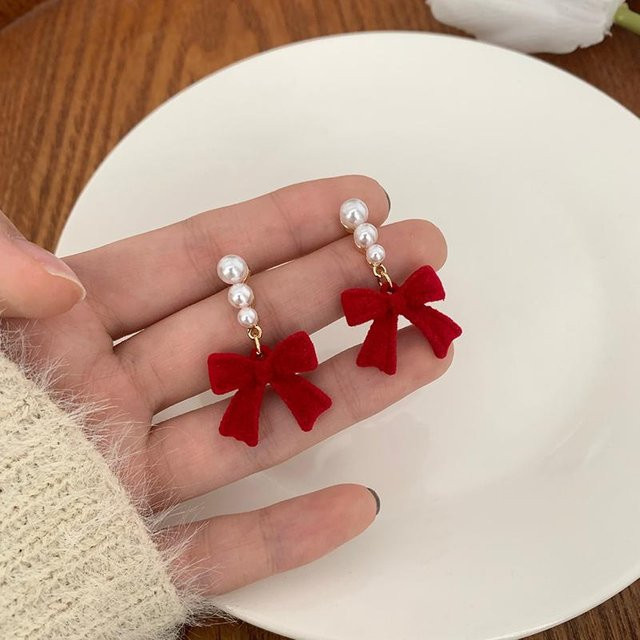 Fashion Maker 2 Fliege Ohrringe, Rot, Perle, Damen - Bild 1