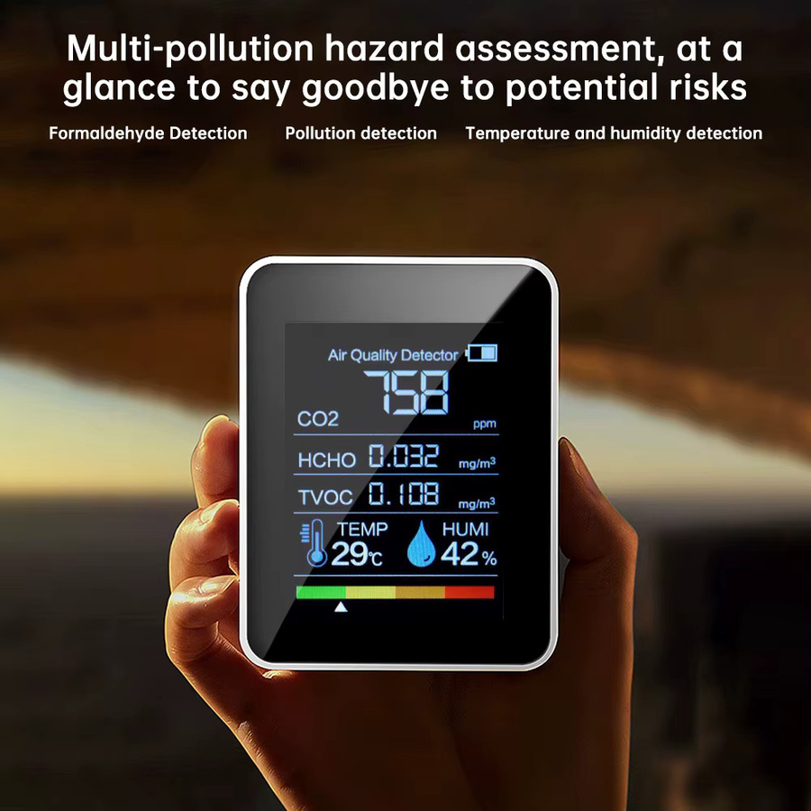 Gaqqee 5-in-1 Luftqualitätsmonitor in Weiß mit CO2-Detektor, Formaldehyd, TVOC, Temperatur und Feuchtigkeit sowie akustischer und visueller Alarmfunktion - Bild 3