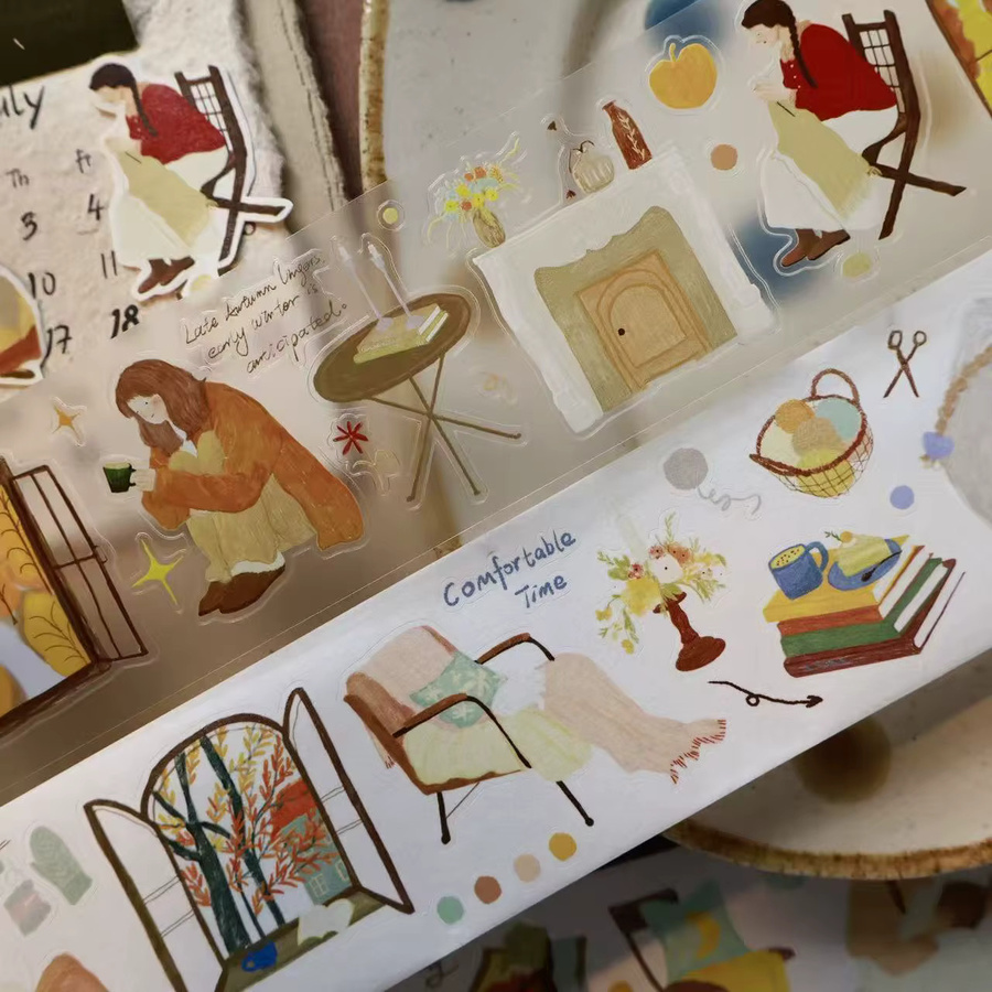YiEr Studio Vintage Stay Alone Time Girl Washi PET Tape Dekorative Aufkleber für Planer, Scrapbooking und DIY Kartenherstellung in Multicolour - Bild 2
