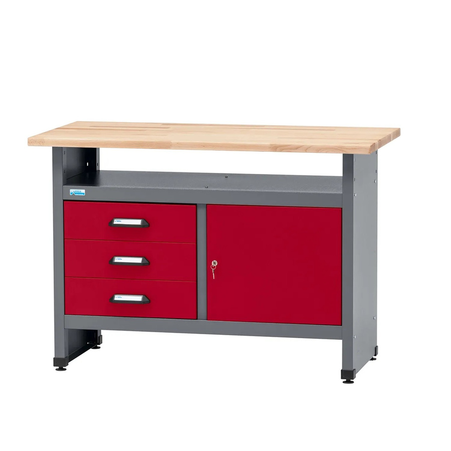 Küpper Werkbank mit 3 Schubladen und einer Tür in Rot und Grau, B/T/H: 120 x 60 x 84 cm - Bild 2