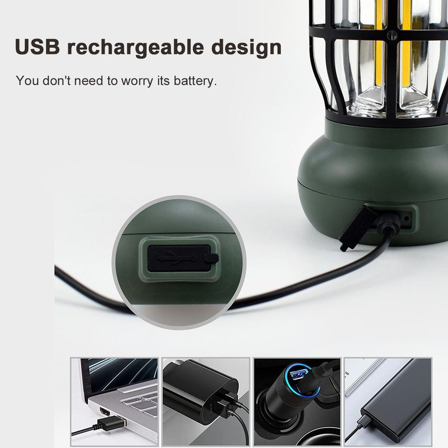 TOMTOP JMS Retro LED Campinglampe in Grün mit stufenloser Dimmung und USB-Anschluss - Bild 5