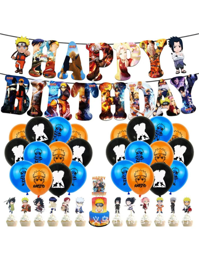 Bandai Naruto Anime Party Dekoration Set mit Kakashi und Sasuke Luftballons, Happy Birthday Banner und Einweggeschirr in Mehrfarbig - Bild 4