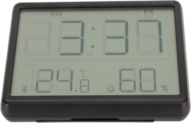 Digitaler Wecker von Tooarts mit Temperatur- und Feuchtigkeitsanzeige in Grau und Schwarz zur Wandmontage oder als Tischuhr mit Ständer - Bild 1