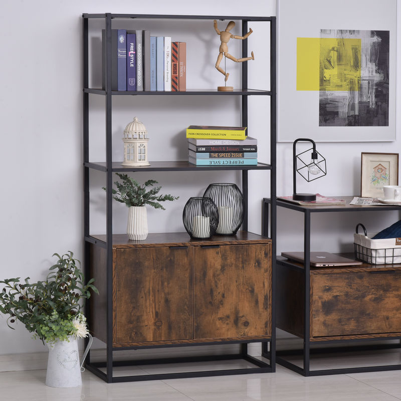 HOMCOM Bücherregal im Industrie-Design mit 3 Regalfächern und 1 Schrank, braun, B/T/H: 76 x 33 x 162,5 cm - Bild 2