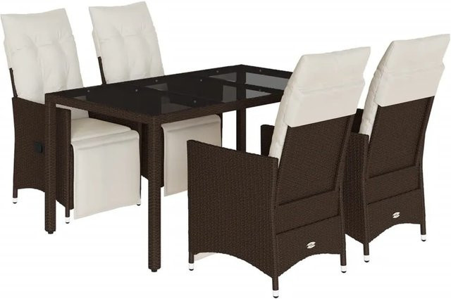 vidaXL 5-teiliges Garten-Bistro-Set aus Poly-Rattan mit Kissen in Braun und Weiß - Bild 1
