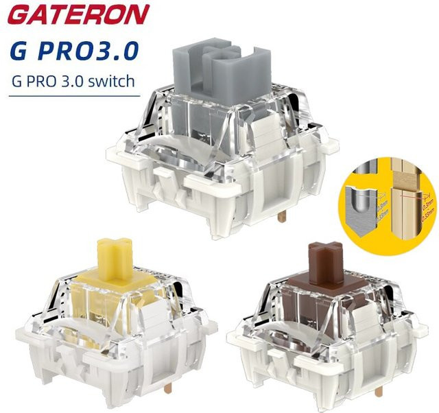 Gateron G Pro 3.0 Mechanische Tastaturschalter in Gelb, Braun und Silber, vorgeschmiert - Bild 1