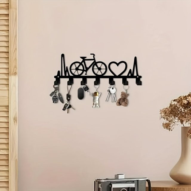 CIFBUY Metall-Wandhaken Organizer mit Herzschlag-Motiv für Schlüssel und Mäntel, Schwarz - Bild 1