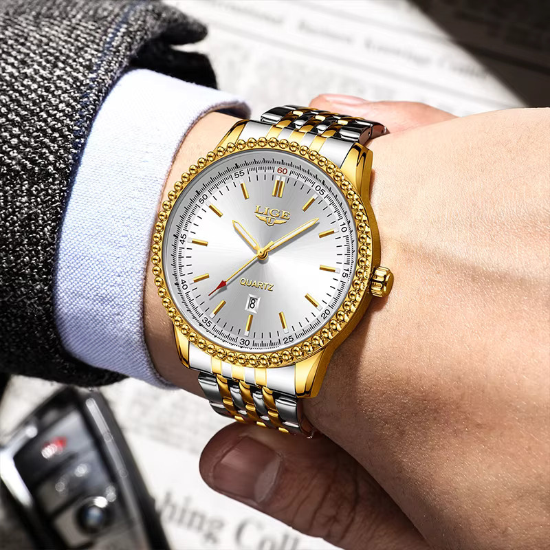 LIGE Armbanduhr Quarz, Edelstahl, Kautschuk, Weiß, Herren - Bild 3