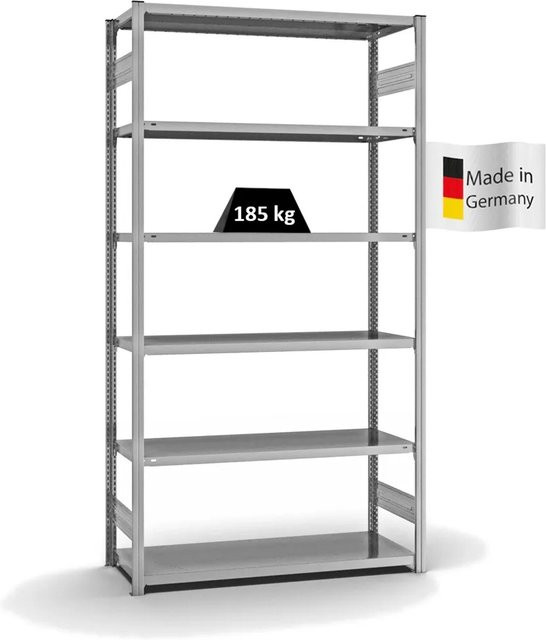 PROREGAL Fachbodenregal Stecksystem T-Profil Light-Duty, verzinkt, Farbe: Silber, H x B x T: 250 x 130 x 50 cm, 6 Ebenen, beidseitig nutzbar - Bild 1