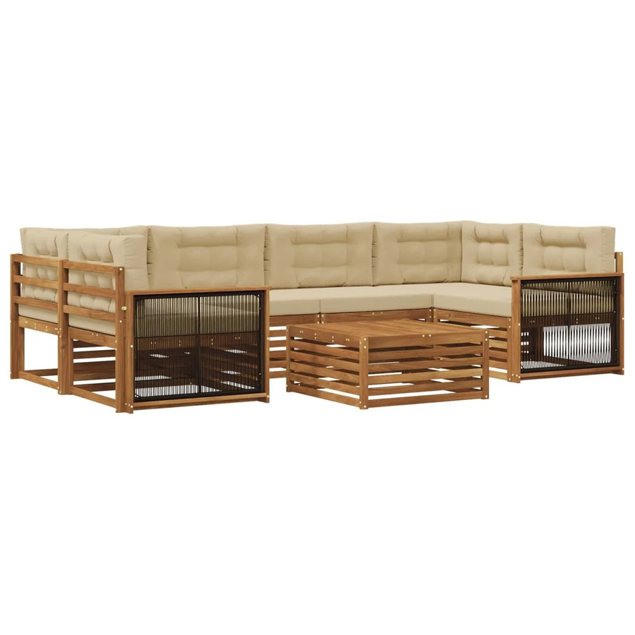 vidaXL Outdoor-Sofagarnitur L-Form aus Akazienholz mit 7 Kissen in Natur und Beige - Bild 2