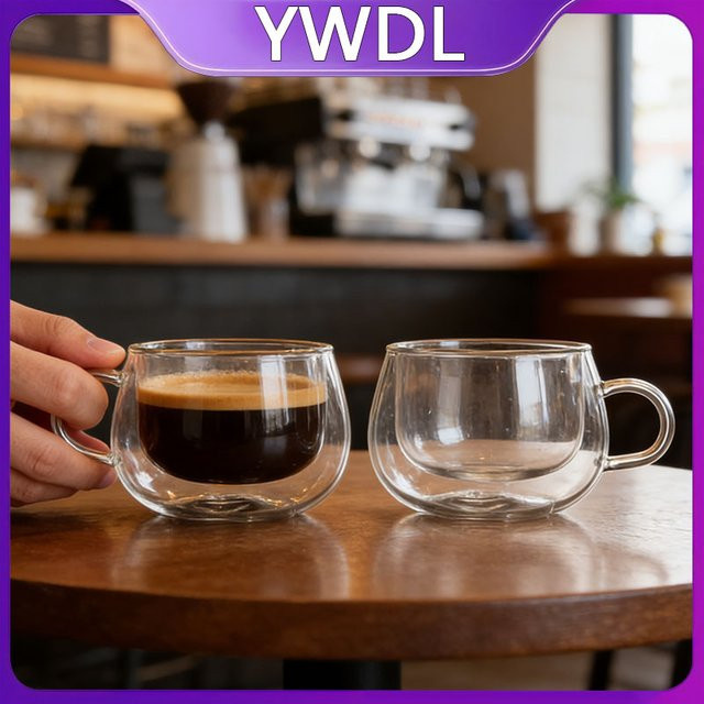 YWDL Doppelwandige Glastasse mit Henkel aus transparentem Hochborosilikatglas, hitzebeständige Kaffee- und Teetasse, 100 ml - Bild 1