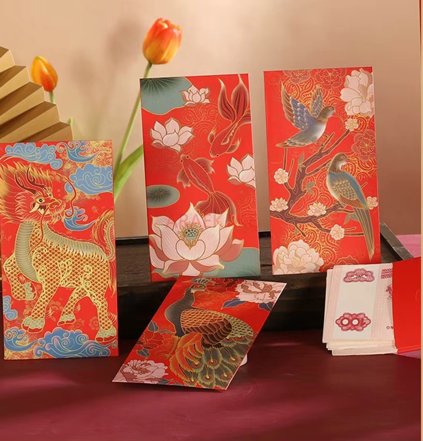 6 Stück rote Hongbao Umschläge aus Papier für Neujahr und Geburtstage - Bild 2