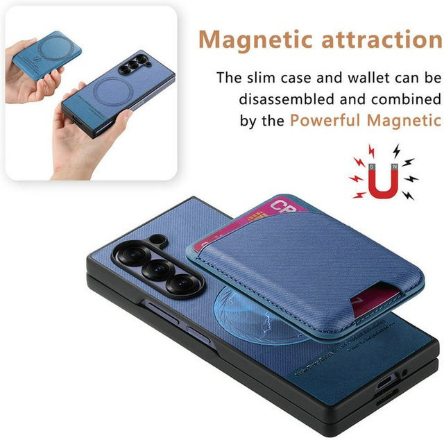 Samsung Galaxy Z Fold 7 6 5 4 3 5G 2in1 Abnehmbare Leder Magnet Schutzhülle mit Kartenfach in Schwarz oder Blau - Bild 1