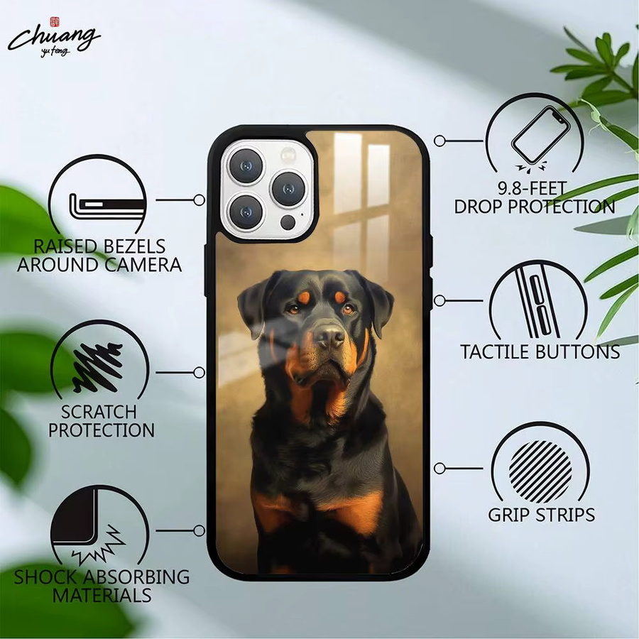 R-rottweiler Hund Handyhülle mit Glasstruktur für Apple iPhone 11 12 13 14 15 16 Pro Max Plus in Multicolour - Bild 3