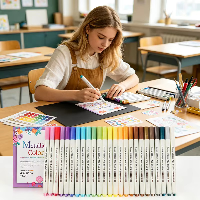 GN Metallic-Farbmarker Set mit 30 weichen Pinselspitzen, wasserfeste Kunststifte in Multicolour für Steinmalerei und DIY-Bastelbedarf - Bild 5