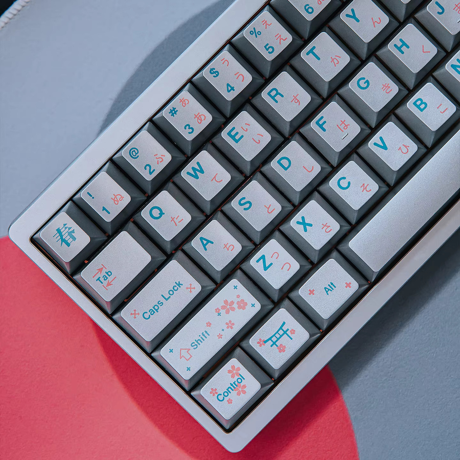 Venit Keys Spring Keycaps in Silber Metallic mit japanischen Schriftzeichen, Dye-Sub PBT Keycaps im Cherry Profile für mechanische MX-Tastaturen - Bild 5