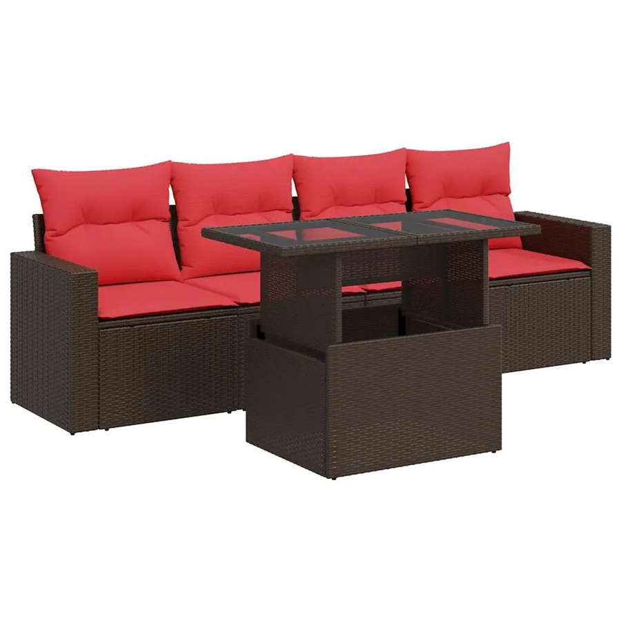 vidaXL 5-teilige Garten-Sofagarnitur aus braunem Poly-Rattan und Akazie mit Kissen - Bild 2