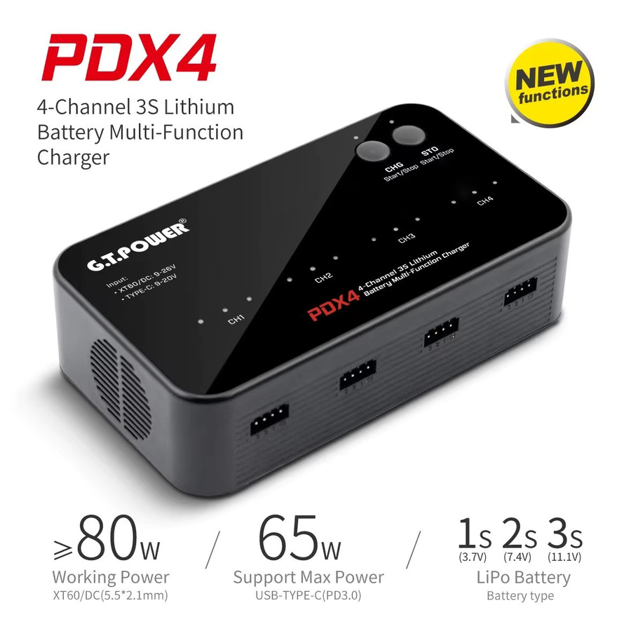 GT Power PDX4 LiPo Multifunktions-Akku-Balance-Ladegerät für FPV-Drohnen in Schwarz - Bild 3