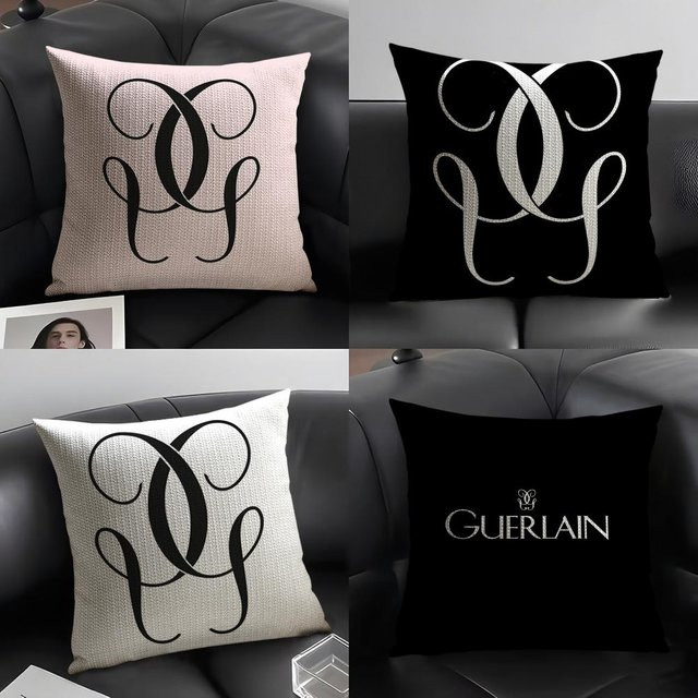 G-Guerlain Kissenbezug aus Bio-Leinen in Weiß mit grafischem Design, quadratisch, B/T/H: 30 x 30 x 1 cm - Bild 1