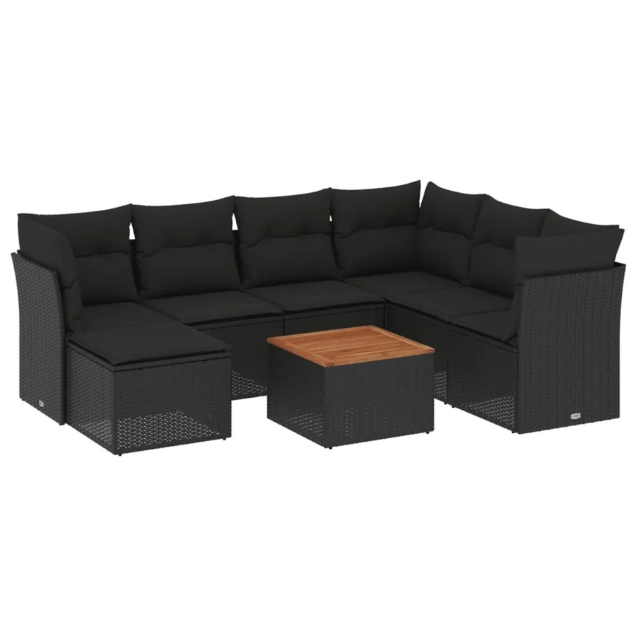vidaXL 8-tlg Garten-Sofagarnitur mit Kissen aus Poly-Rattan und Akazienholz in Schwarz - Bild 2
