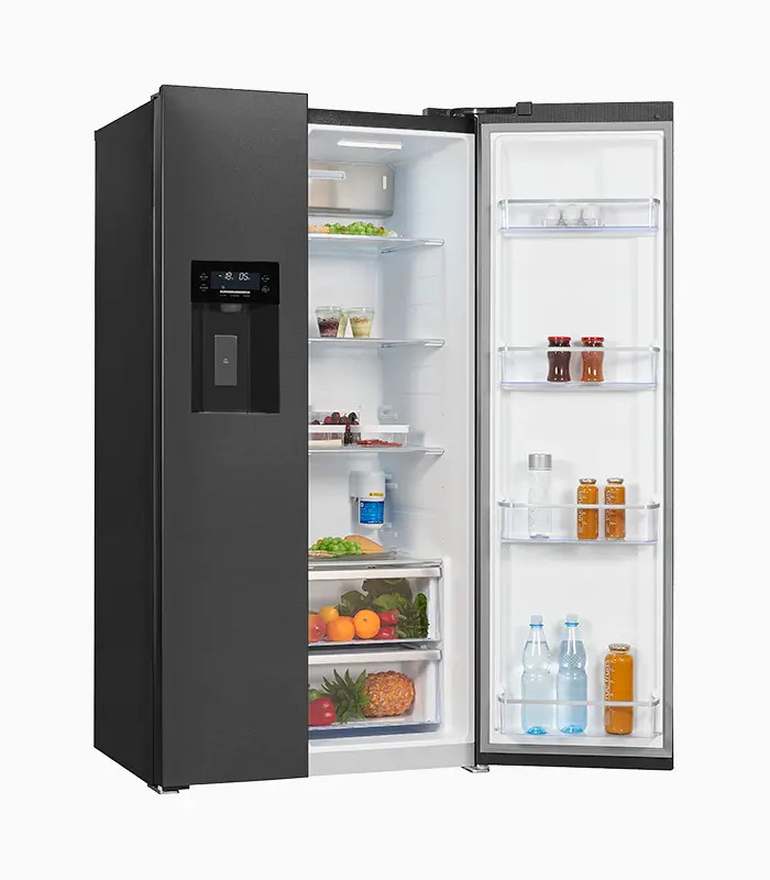Exquisit Side by Side Kühlschrank SBS540-CF-200F in Silver, No Frost mit Inoxlook, Kompressor und Super Freezing, H: 184,0 cm, B: 91,1 cm, T: 70,6 cm - Bild 1