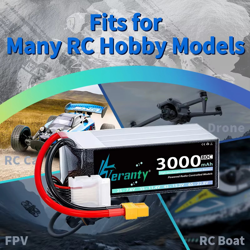 TERANTY 6S Li-Ion Akku 22,8V 3000mAh 80C/160C Schwarz für FPV-Drohnen, Quadcopter, Hubschrauber, RC-Autos und Boote - Bild 2